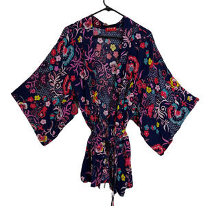 Josie by Natori Robe Kimono Womens Large Navy Multi Floral Boho Colorful Boho